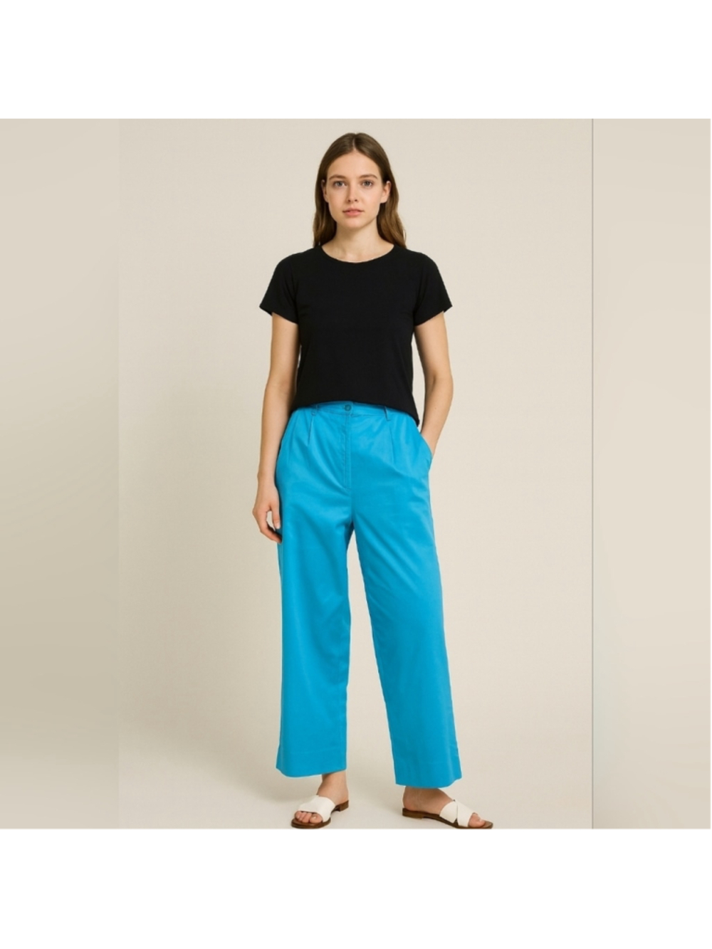 Escada Turquoise 100% Cotton Tailored Pants